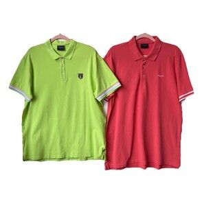 CAVALLARO NAPOLI  Men's Polo Golf Shirt  XXL Lot Of 2 Green And Salmon Color